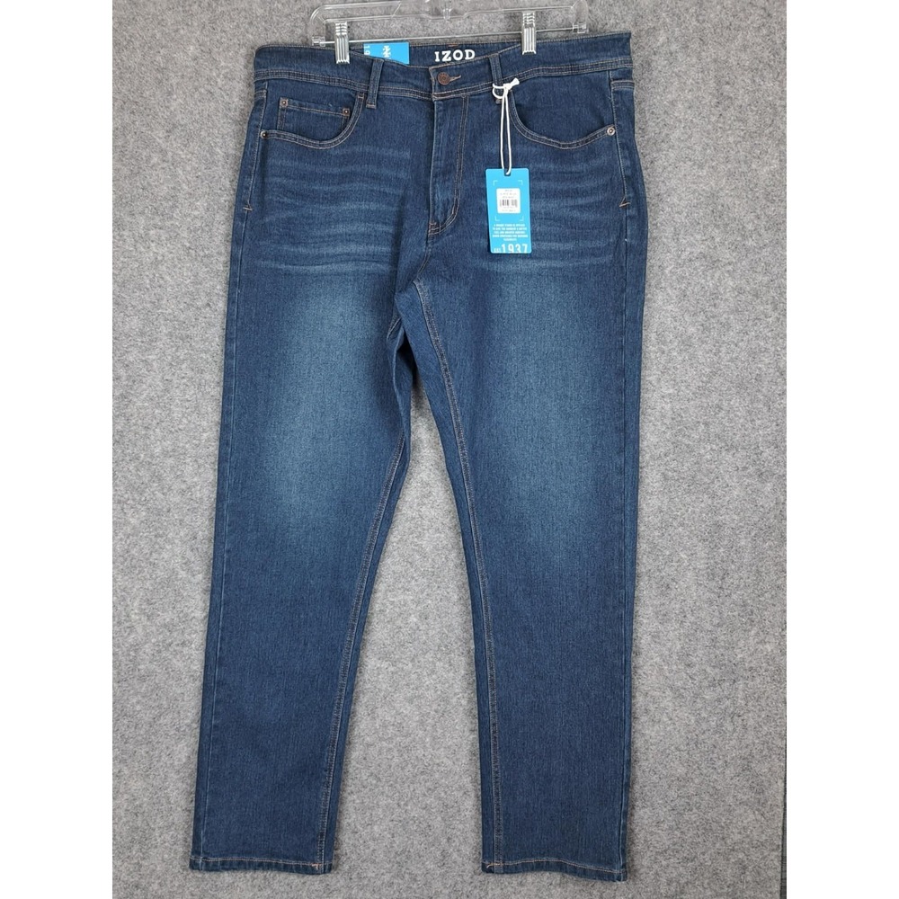 IZOD Slate Blue Sportsflex Athletic Fit Tapered Denim Jeans 36X32 Mens IZ25-84AT